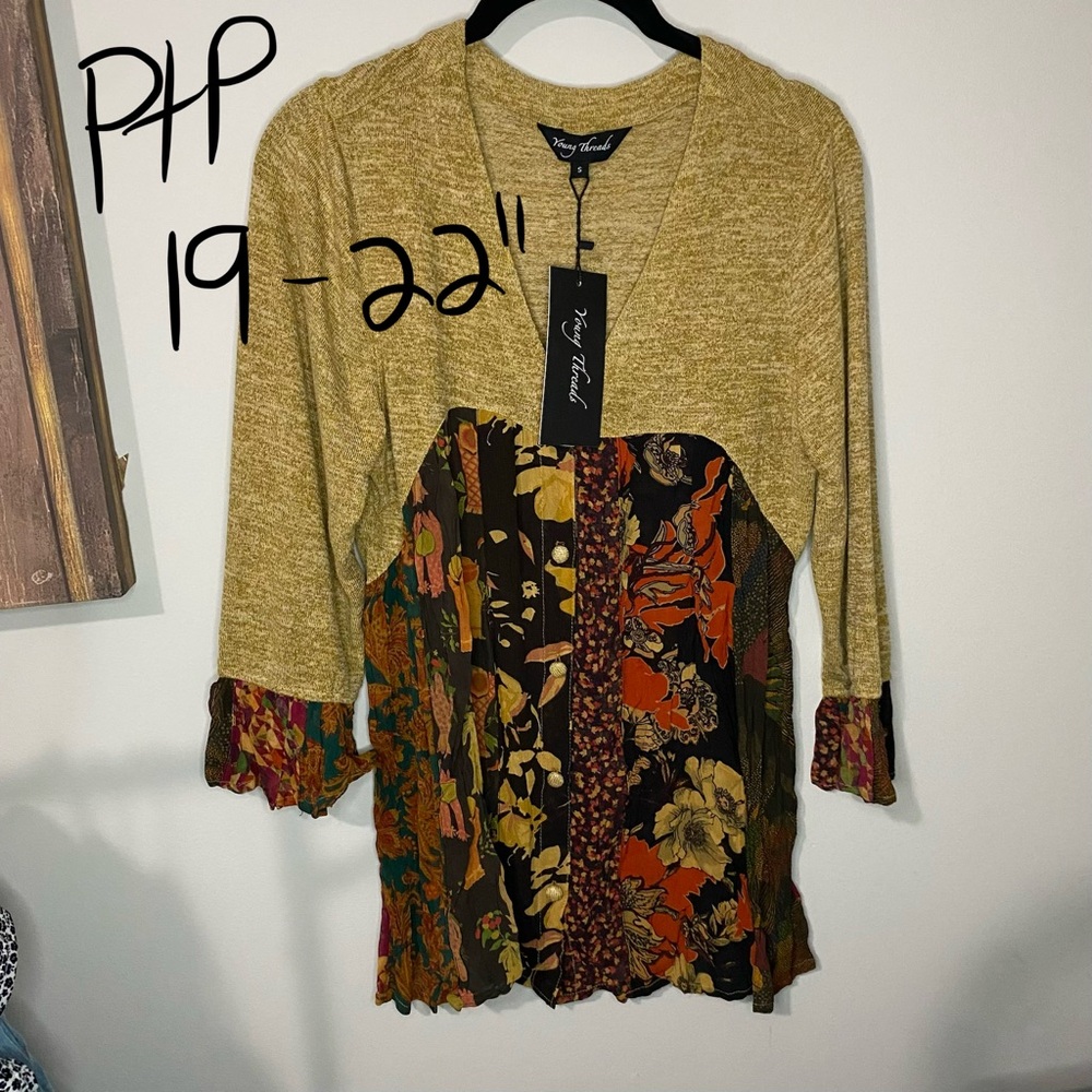 A024 Young Threads Floral Patchwork Tunic Blouse … - image 3